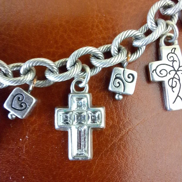 Brighton Silver Charm Bracelet with Plain & Crystal Cross Pendants - Picture 2 of 6
